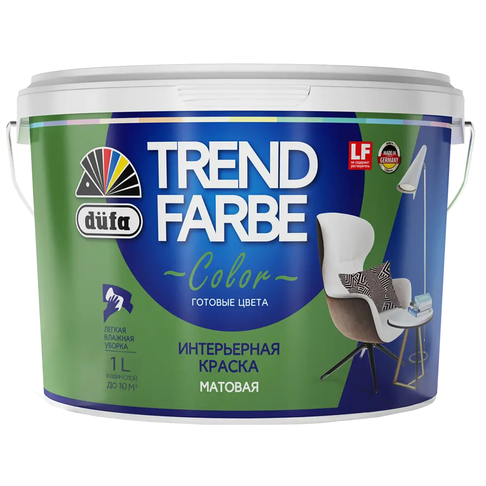 Краска для стен и потолков Trend Farbe цвет Луговая зелень 1 л 81970761 STLM-2147103 Dufa  - Вид №1
