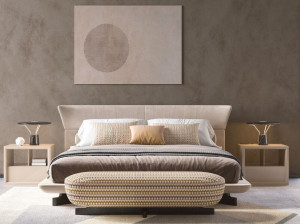 Двуспальная кровать из ткани с мягким изголовьем