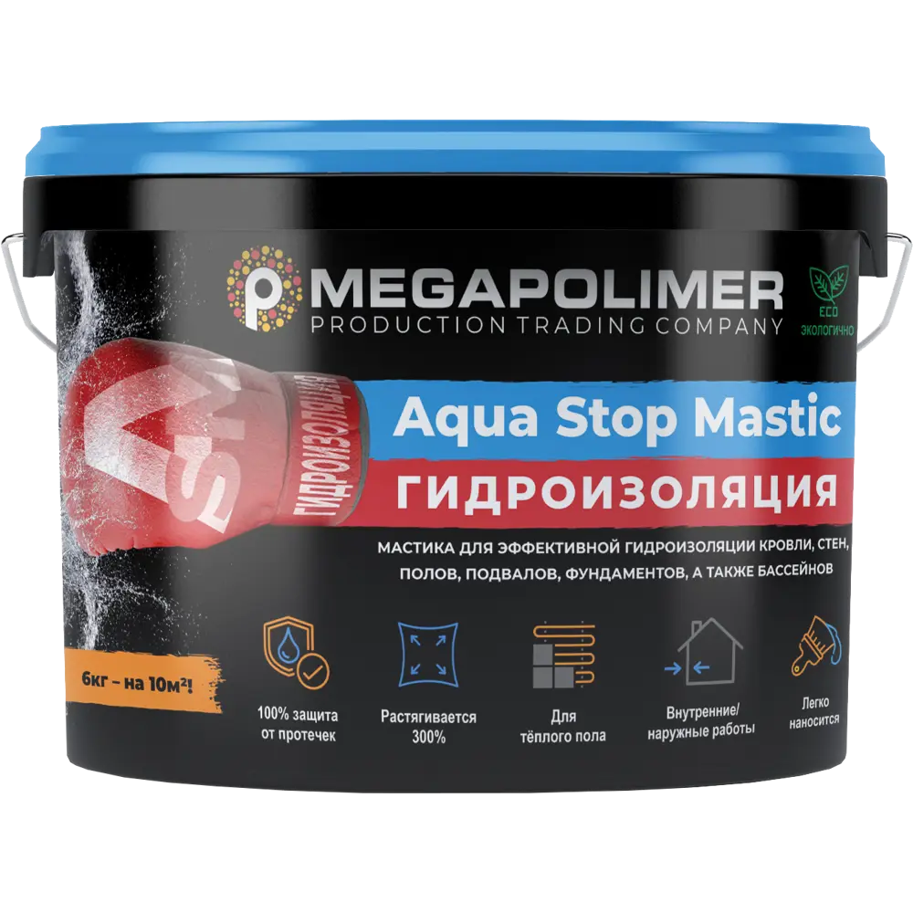Мастичная гидроизоляция Megapolimer Aqua Stop Mastic 6 кг Santreyd Не применимо STLM-2135651