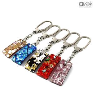 3804 ORIGINALMURANOGLASS Брелок Миллефиори прямоугольный - с листовым золотом/серебром - муранское стекло OMG 12 см