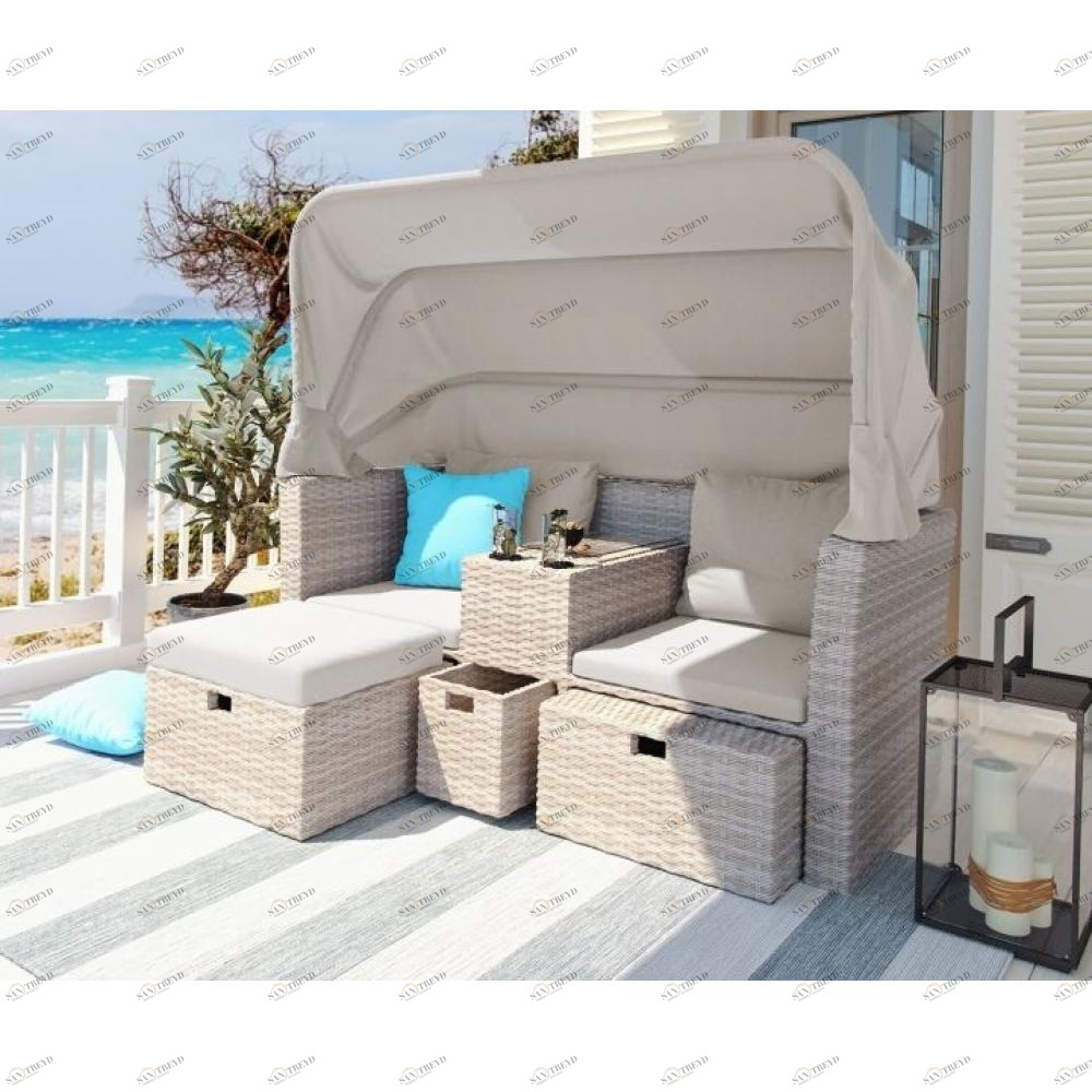 Диваны с тентом из искусственного ротанга 2 шт серые Afina AFINA  00-3957590 Бежевый 