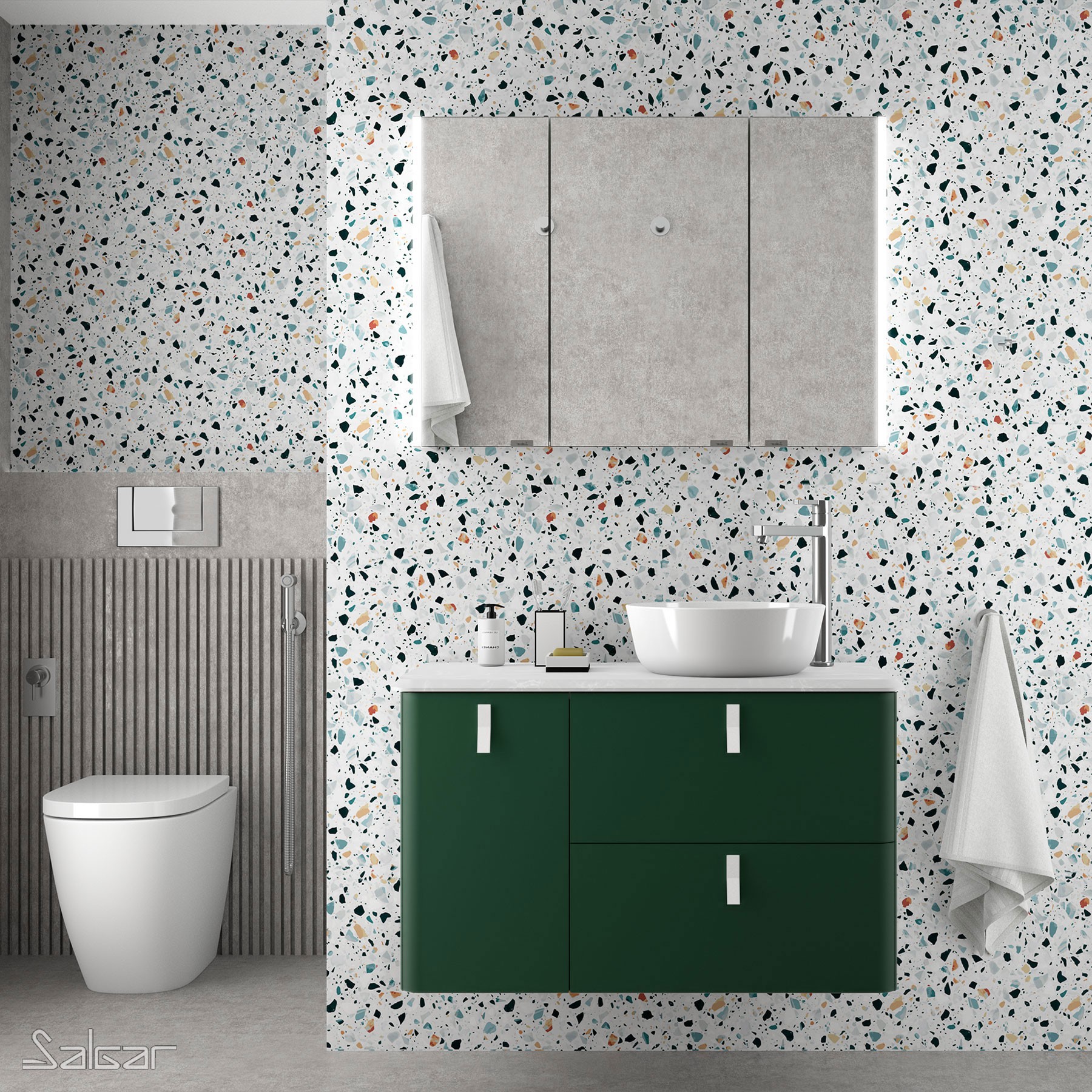 83105 SALGAR Мебель для умывальника UNIIQ 1200 ROYAL GREEN левая 1 дверца и 2 ящика с мягким закрыванием 1194 x 540 x 450 мм  - Вид №1