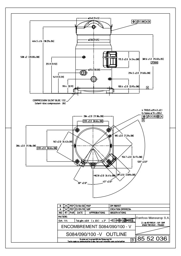 Danfoss SM — Герметичные спиральные компрессоры, R22 SM160-4RAI компрессор спиральный SM160-4RAI  - Вид №9
