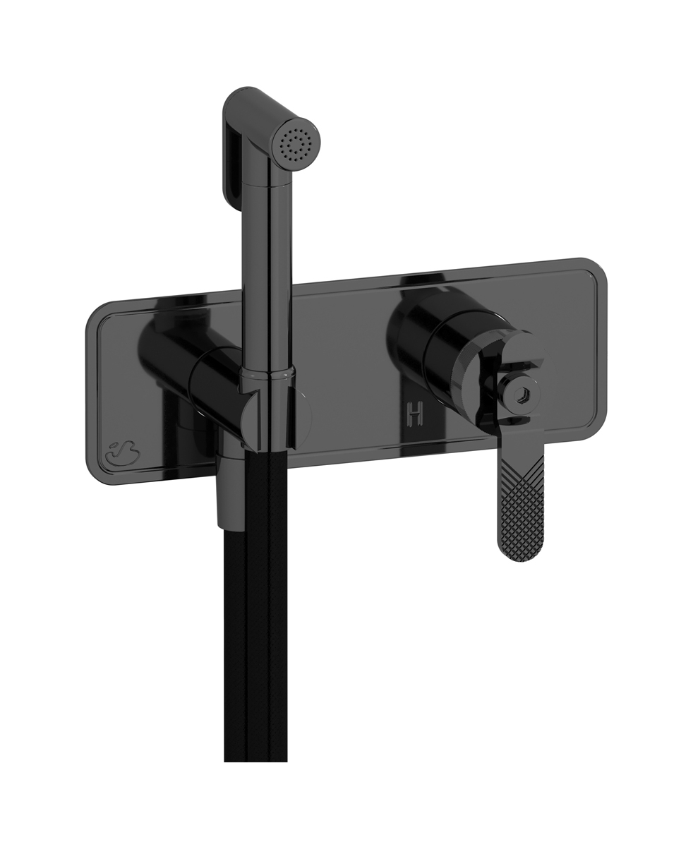 Внешние части гигенического душа со смесителем. WE ARE IB b2706cf Black Chrome Bold