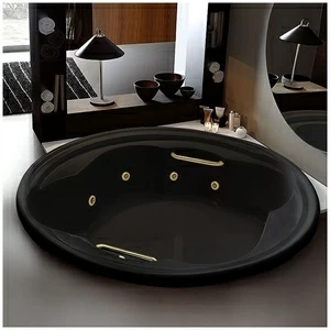 Ванна Gruppo treesse Ninfa V659B-CZ чёрная с гидромассажем и дезинфекцией круглая большая с золотой фурнитурой