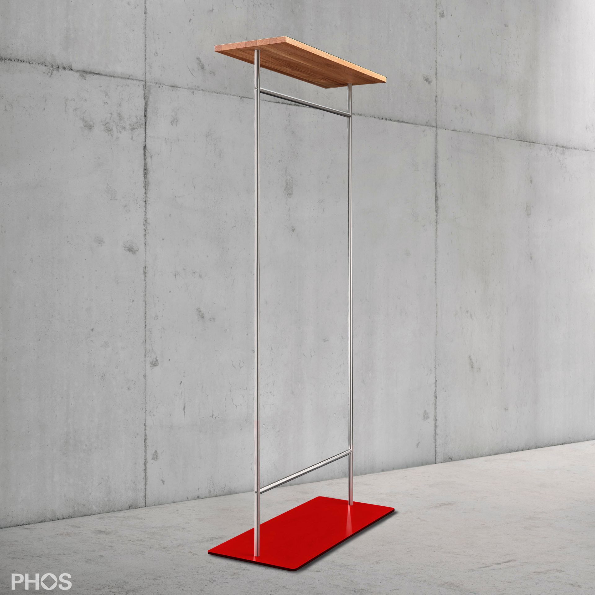 GST2-Eiche-BPR Шкаф твин с гладкой штангой для одежды и полкой из дуба, основание: красное. PHOS  - Вид №2