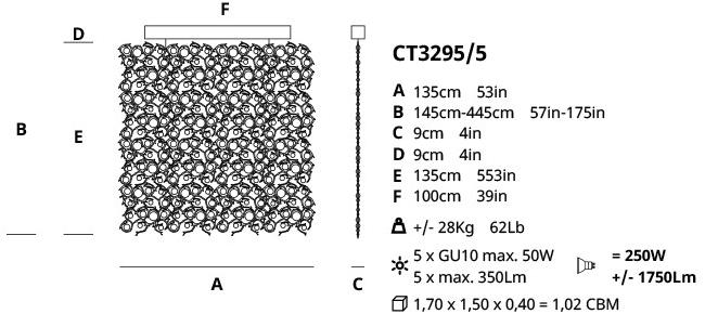 Serip Галогенный подвесной светильник из бронзы с кристаллами Diamond Ct3295/5 - Вид №2