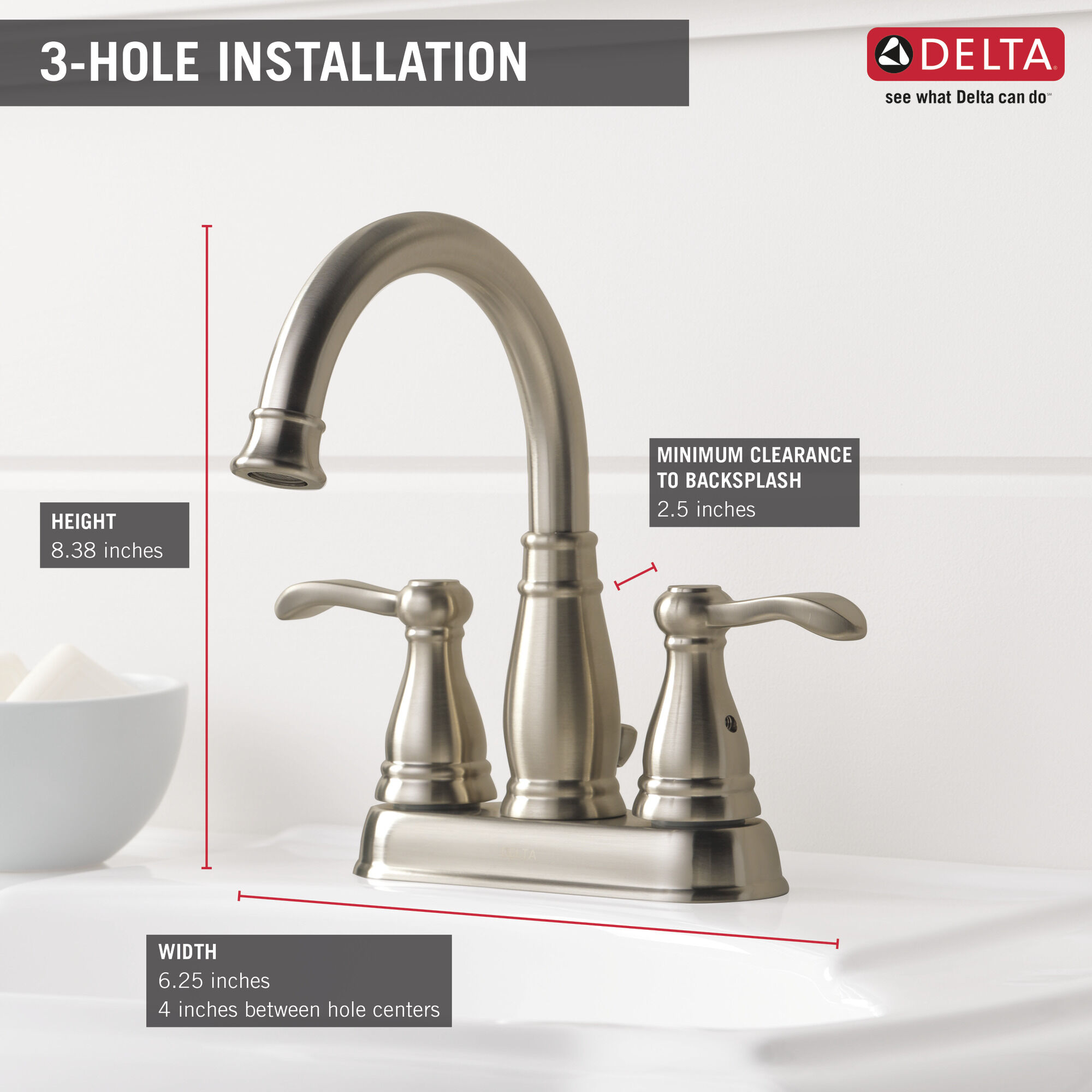 25984LF-BN-ECO Смеситель для ванной комнаты с двумя ручками Delta Faucet Porter Матовый никель - Вид №3
