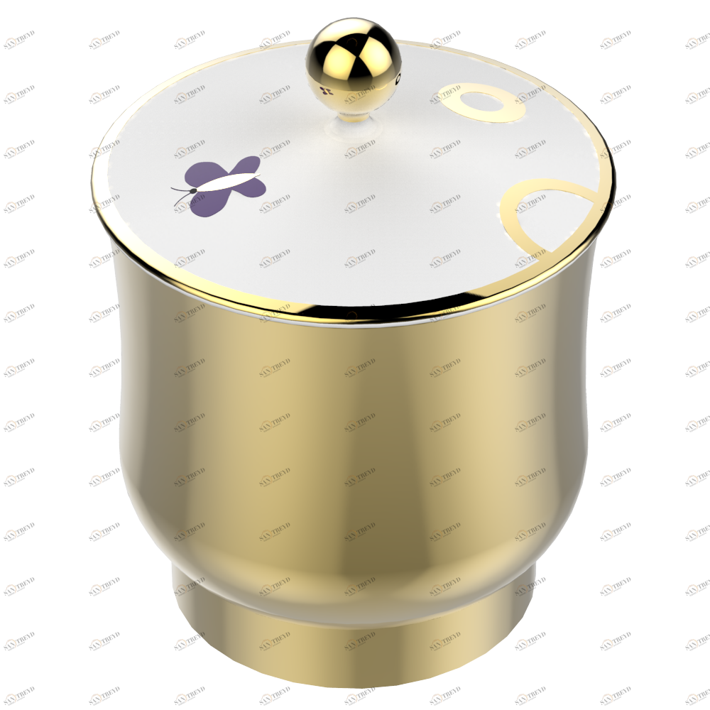 A7D-4619 Банка малая из древесно-волокнистого материала средней плотности лакированная металлизированная с фарфоровой крышкой Thg-paris Capucine фиолетовый с золотым декором Хром A7D-4619 CAT.A