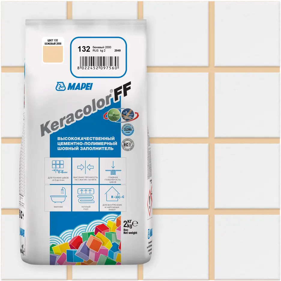 Затирка цементная MAPEI Keracolor FF Бежевый для плитки и мозаики 81981438
