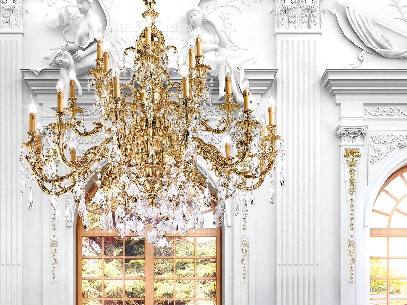 Французская золотая люстра с каплями Schoeler Possoni Illuminazione Wellington ARCH-00075199 - Вид №1