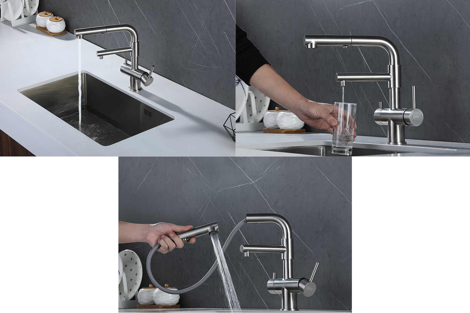 Смеситель ZorG Inox SZR-3216 для кухонной мойки, сталь - Вид №1