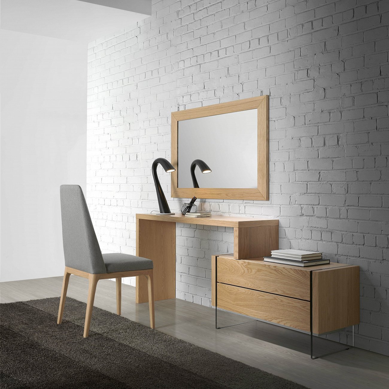 Письменный стол с ящиками и стеклянными ножками дуб CP1712-DK от Angel Cerda ANGEL CERDA  241796 Дуб  - Вид №3