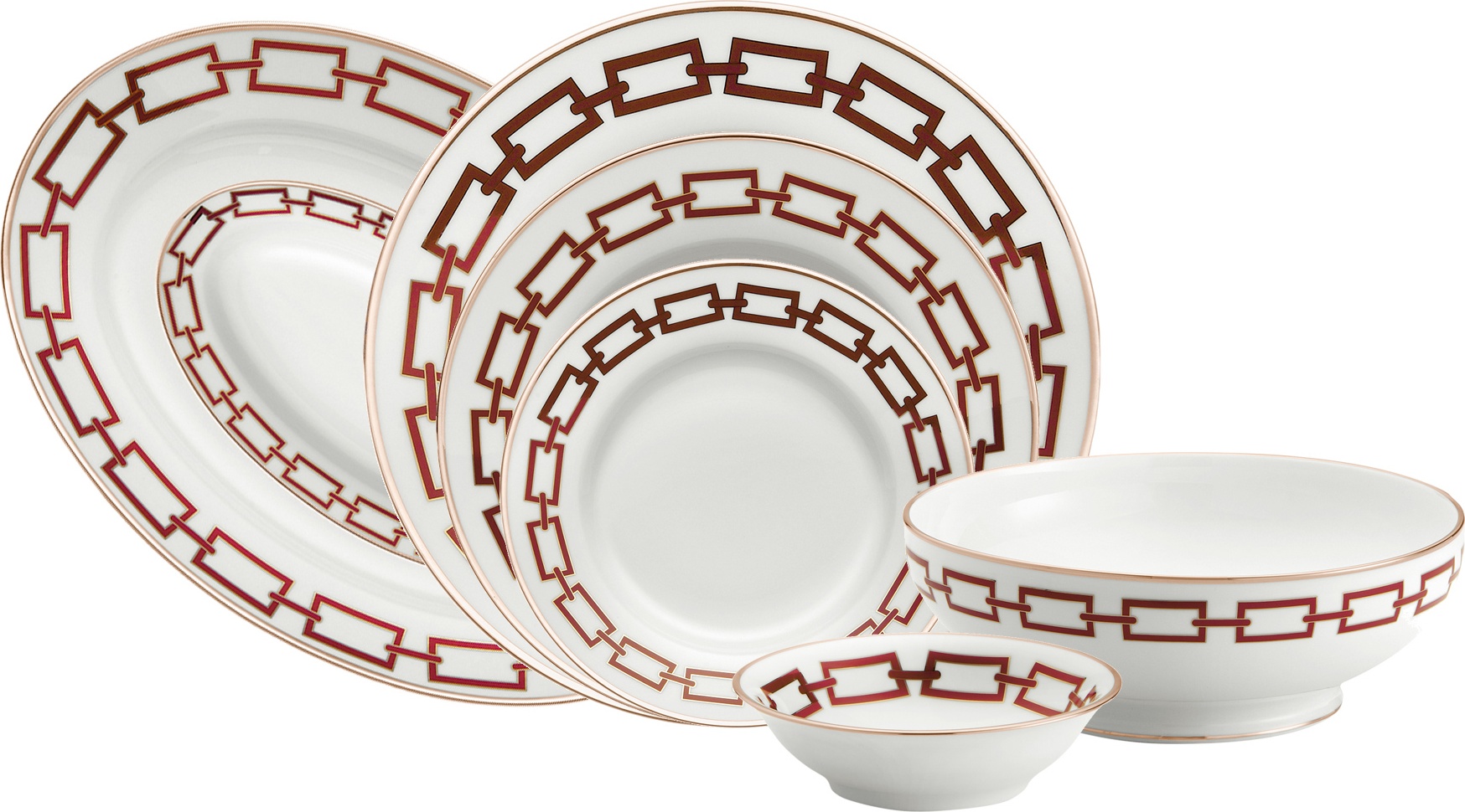 10597209 Richard Ginori Сервиз столовый 6/27 "Цепь" (красный) Фарфор 