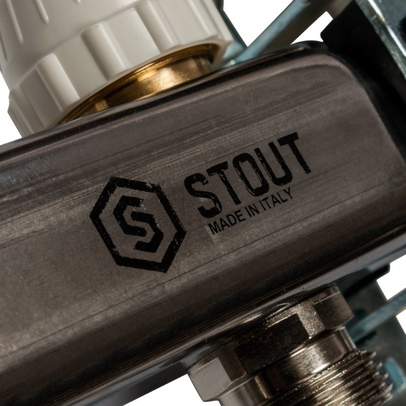 Распределительный коллектор из нерж. стали STOUT в сборе 3/4" х 1/4" х 9 выходов без расходомеров SMS0912000009 - Вид №1