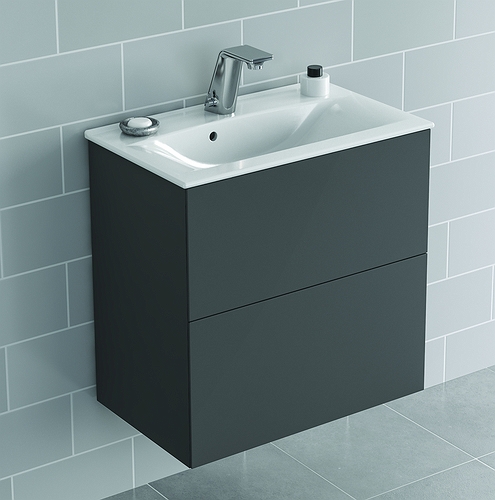 9741073111 IDO Elegant напольная тумба под умывальник с двумя ящиками, компактная, W = 600 мм, W1 = 615 мм, темно-серый - Вид №3