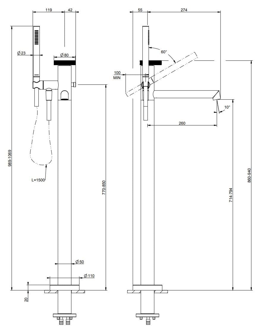 Латунный смеситель для ванны с ручным душем Gessi кольцо ARCH-00047791 - Вид №2
