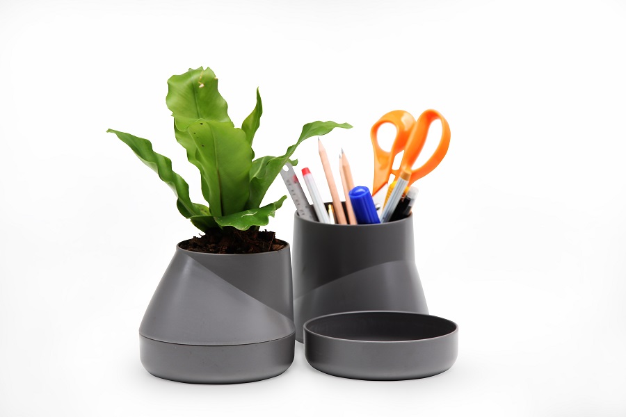 Горшок цветочный Hill Pot, маленький, серый Qualy QLX20001GY - Вид №3