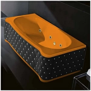Ванна Gruppo treesse New Classic Young STX-V674B-SX-KCS-OZ оранжевая с золотой фурнитурой гидромассажем и дезинфекцией прямоугольная левая чёрная кожа кристаллы сваровски