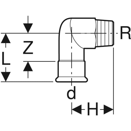 GEBERIT 33835 Переходной угольник Geberit Mapress из нержавеющей стали 90°, с наружной резьбой  - Вид №2