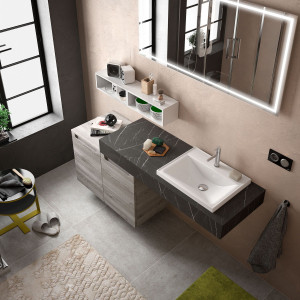 26310 SALGAR Столешница COMPAKT 51 от 801 до 1000 мм с 1 половинной раковиной СЕРЫЙ КАМЕНЬ