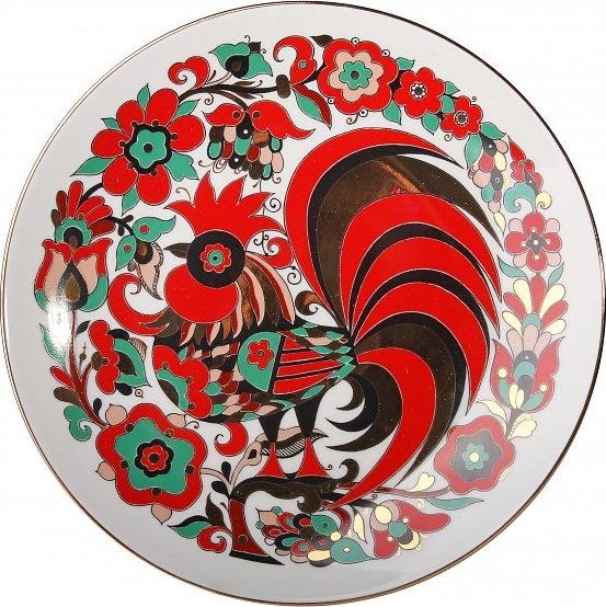 82126 Императорский фарфоровый завод Тарелка декоративная 19,5см "Петушок" "Эллипс" Фарфор твердый 