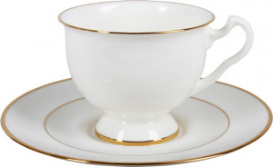 81330 Императорский фарфоровый завод Чашка чайная с блюдцем "Золотая лента" "Айседора" Фарфор костяной