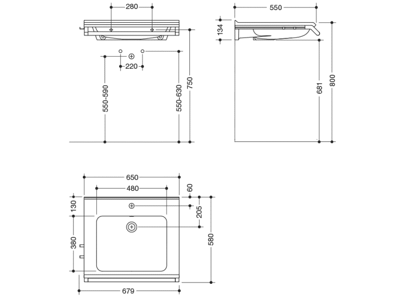 950.19.081 Комплект умывальника с поручнем и 2 крючками HEWI Waschtische  - Вид №1
