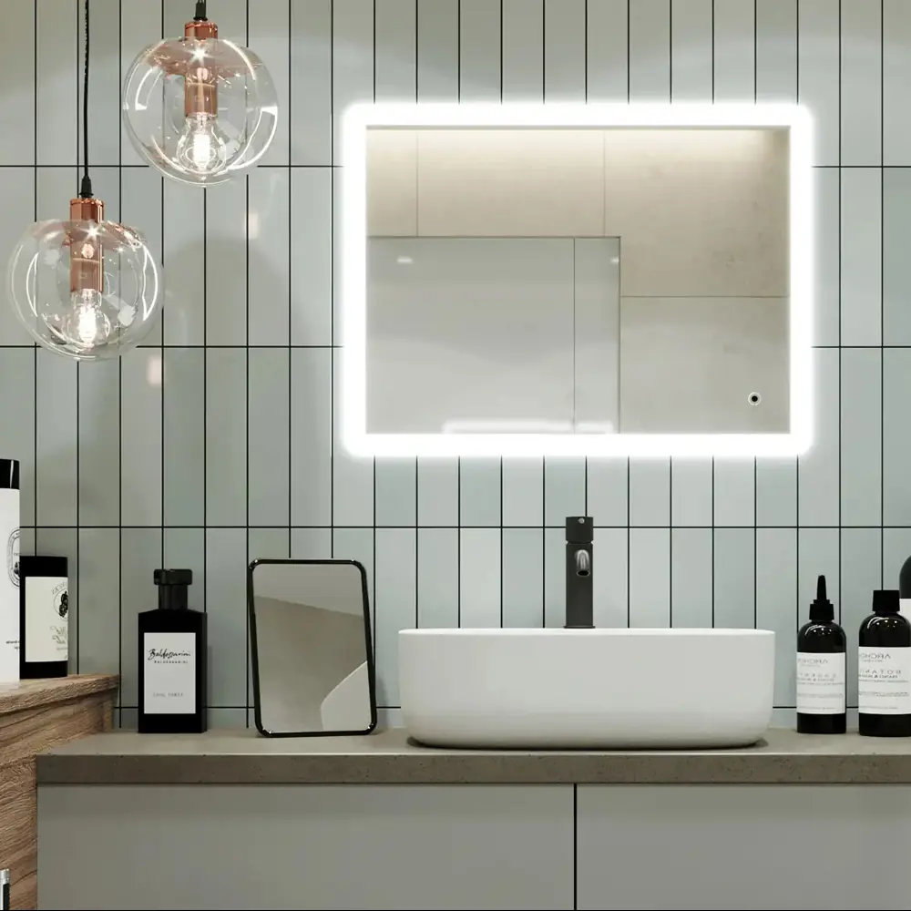 Зеркало Omega Glass Руан с LED-подсветкой и часами 80×60 см 82809032 STLM-0036409