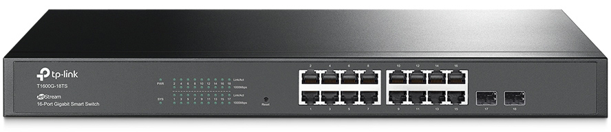 T1600G-18TS Jetstream™ 16-port gigabit smart switch, 16 10/100/1000mbps rj45 ports including 2 sfp slots, 1u 19-inch rack-mountable steel case TP-Link Santreyd 