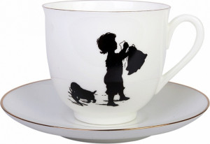 85402 Императорский фарфоровый завод Чашка с блюдцем "Силуэты. Хлопоты" "Ландыш" Фарфор костяной