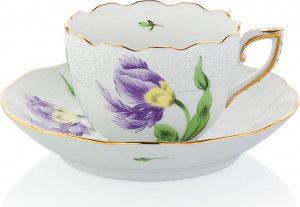 1051668 Herend Чашка для мокко с блюдцем 80мл "Китти" (фиолетовая) Фарфор