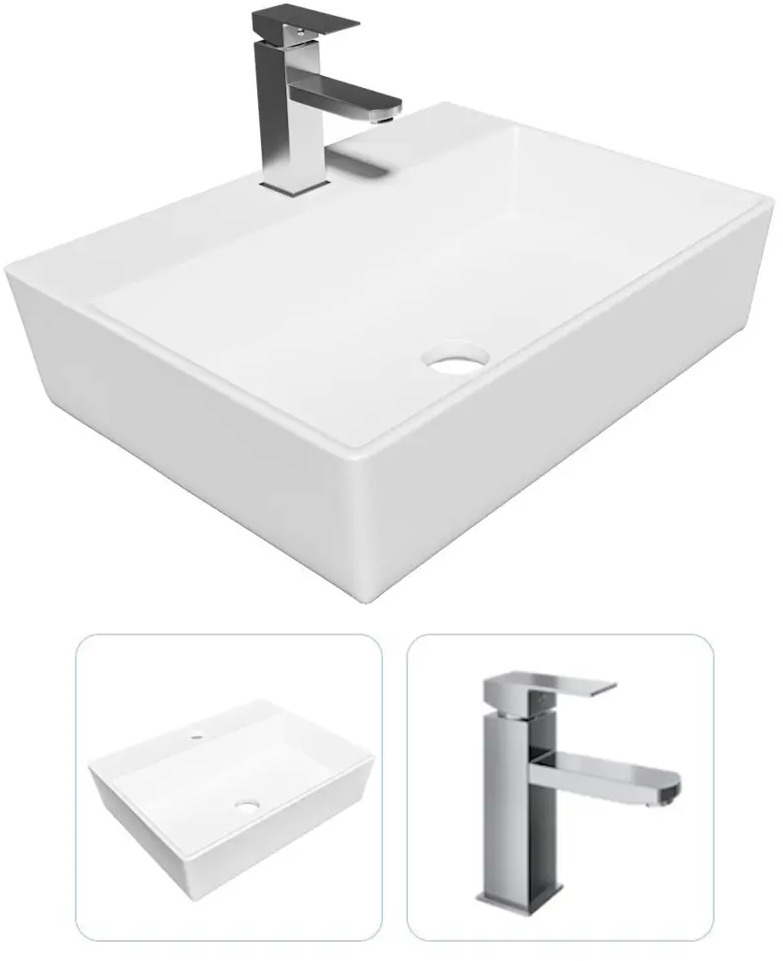 91696264 Комплект Раковина Teymi Aina 56 с полочкой и смеситель Helmi Pro, хром F07331 STLM-0981035
