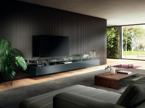 Стеклянный шкаф для телевизора с ящиками