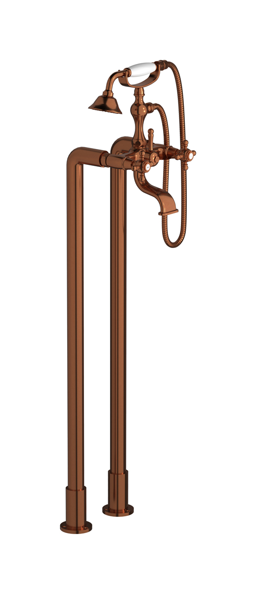 Напольный смеситель для ванны с 2 колоннами и душевым гарнитуром. WE ARE IB hr700rr Antique Copper Hermes