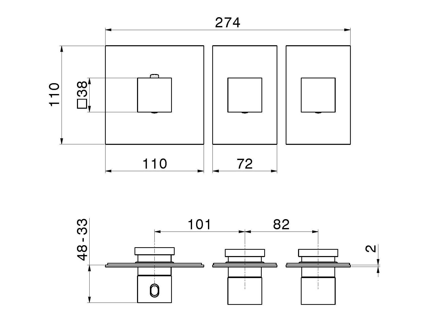 Смеситель для душа с 3 отверстиями и отдельными розетками Newform многофункциональные термостаты 2 выхода ARCH-00131518 - Вид №2