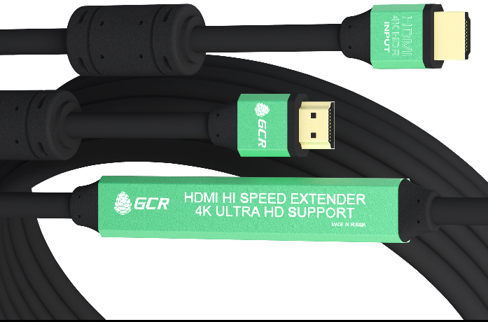GCR-50749 кабель с активным усилителем сигнала 15.0m (7m+7m) al case 2 ферит кольца, hdmi 2.0, 28/26, hdr 4:2:0, 4k/30hz,черный, high speed 19m/19m с усилителем, черный, тройной экран, Greenconnect Santreyd  - Вид №3