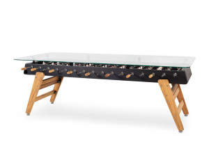 Прямоугольный обеденный стол из стали и стекла