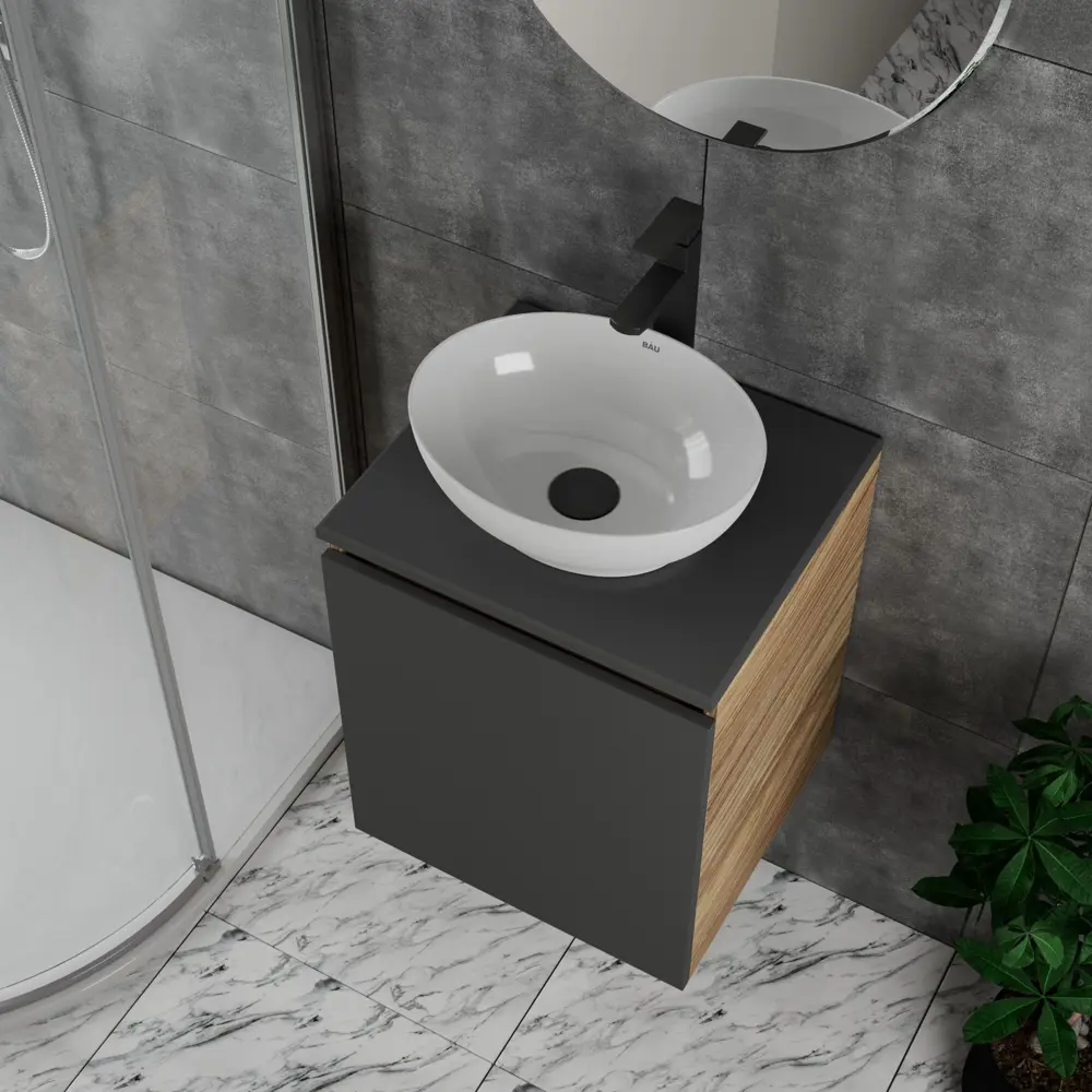 91776777 Тумба Bauedge Bau Dream Blackwood 50 графит раковина BAU Nimb 41х33 смеситель для раковины высокий Hotel Black черный выпуск клик клак черный STLM-0992051