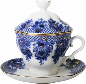 80262 Императорский фарфоровый завод Чашка чайная с блюдцем и крышкой "Гирлянда 1" "Подарочная 2" Фарфор твердый