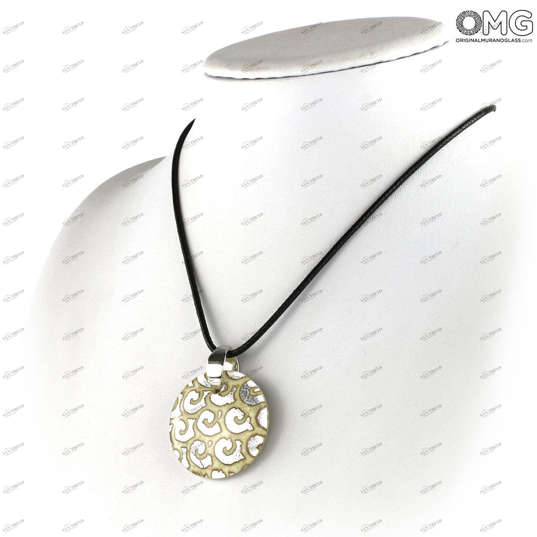 4021 ORIGINALMURANOGLASS Круглая белая подвеска с серебром - муранское стекло OMG 5 см 