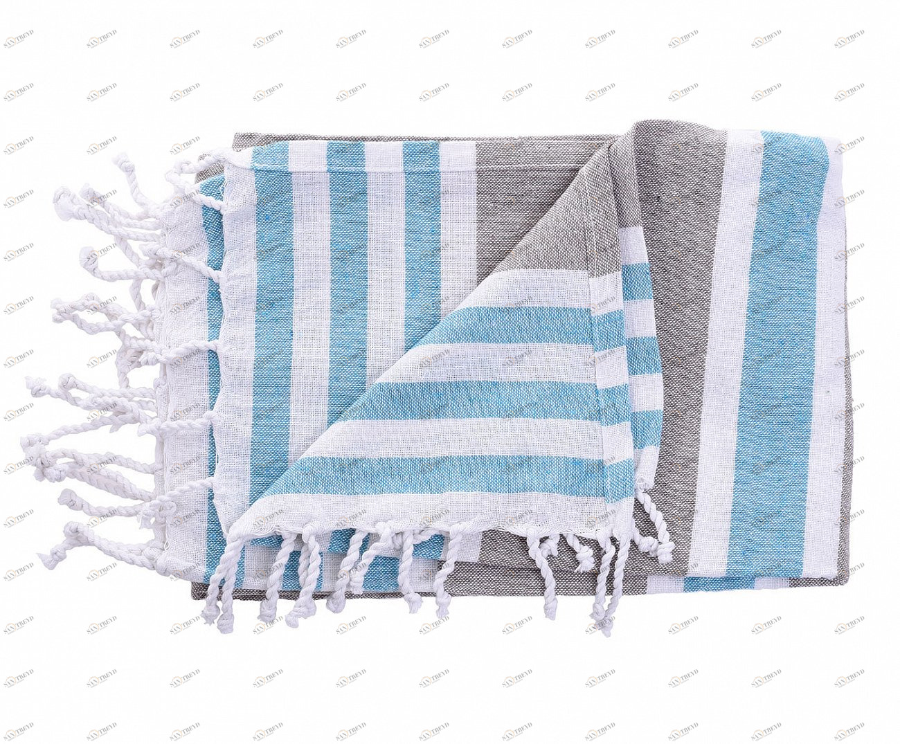 Полотенце-плед синего цвета TO4ROOMS ПОЛОСКА, ОРНАМЕНТ 214012 Бежевый;голубой 