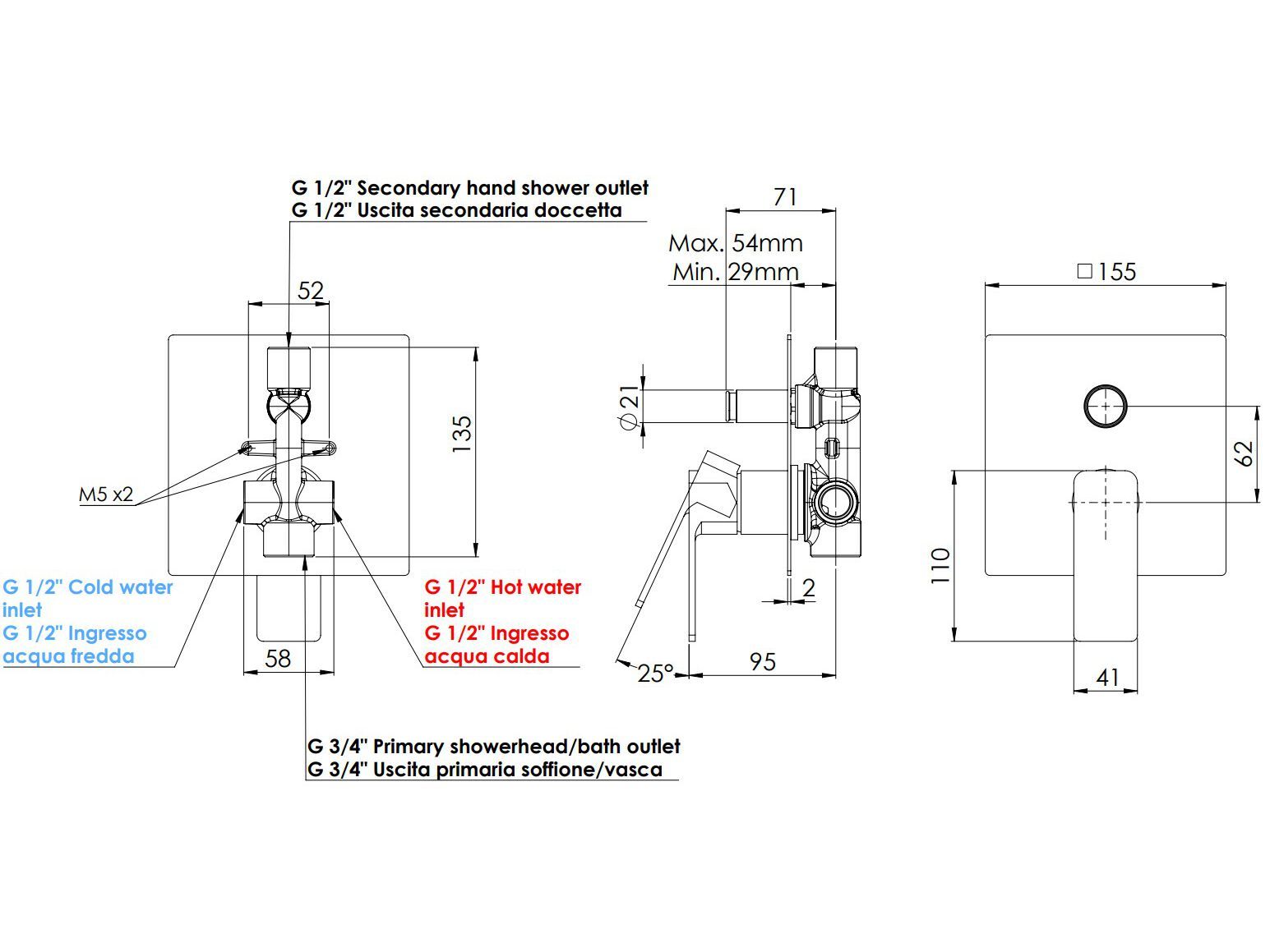 Смеситель для душа с переключателем Rubinetterie Mariani Icon ARCH-00014861 - Вид №1