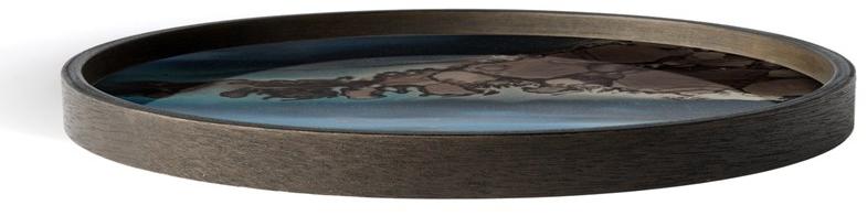 Ethnicraft Круглый поднос из дерева и стекла Linear flow 20923 - Вид №1
