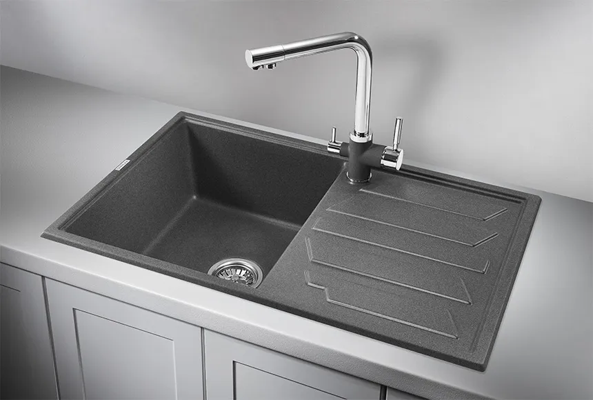 8002, ГРАФИТ (ЧЁРНО-СЕРЫЙ), кухонная мойка, кварц GRANULA 8002-ST224