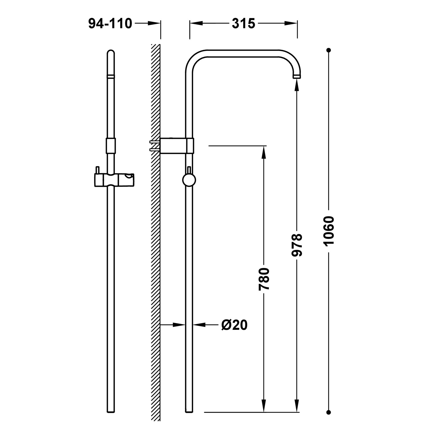 Подвесная длинная душевая планка, адаптируемая к термостатическому настенному крану с совместимым подключением-03463501AC TRES Thermostatic - Вид №1
