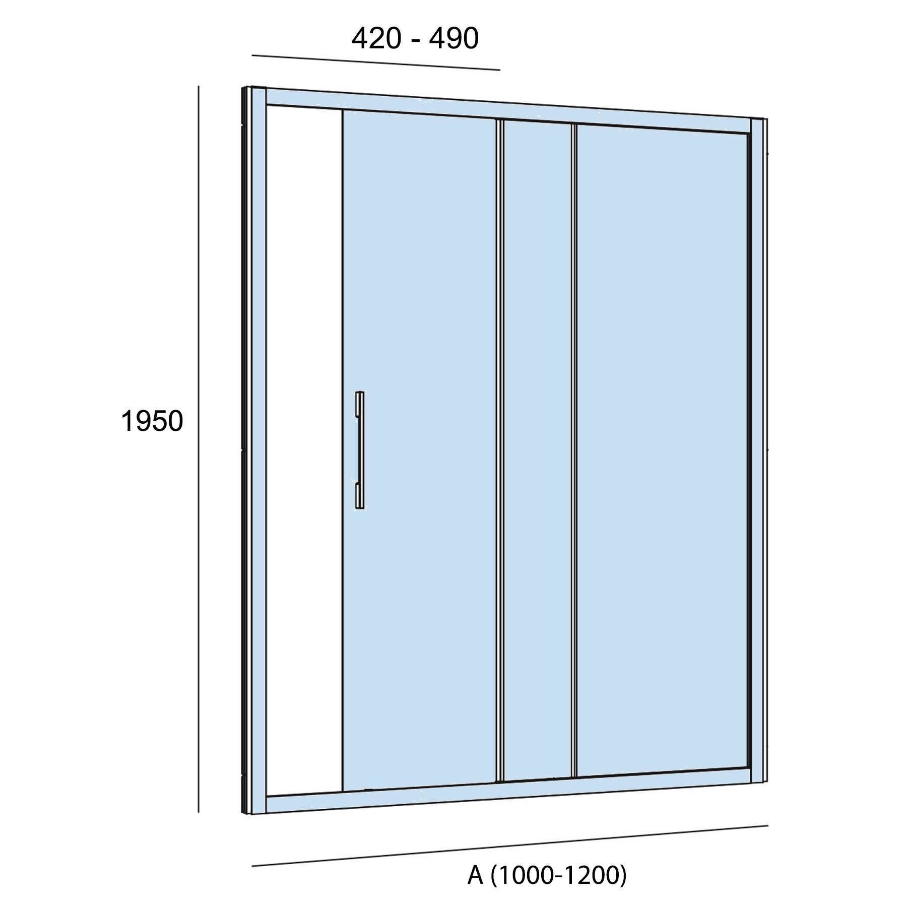 82291 SALGAR Душевая перегородка CLEAR фронтальная с 1D и 1FS Прозрачная 1001-1200 x 1950 мм - Вид №1