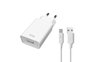 17495124 Сетевое зарядное устройство + кабель 8pin 1А, белое -WC1U1ALIGWH TFN
