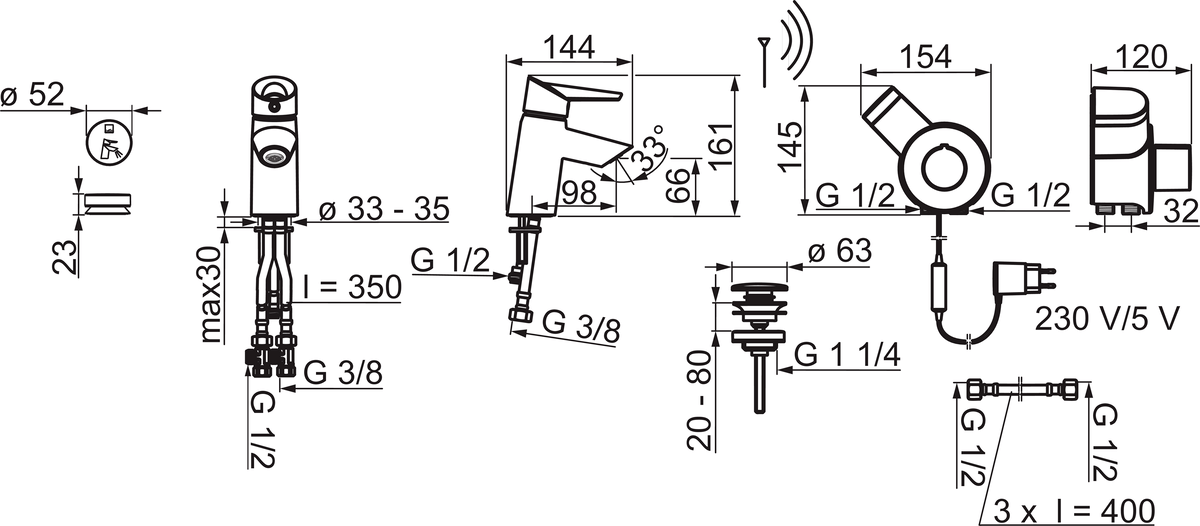Oras 2701FT Смеситель для умывальника, 230/5 V 2701FT Optima Хром  - Вид №1
