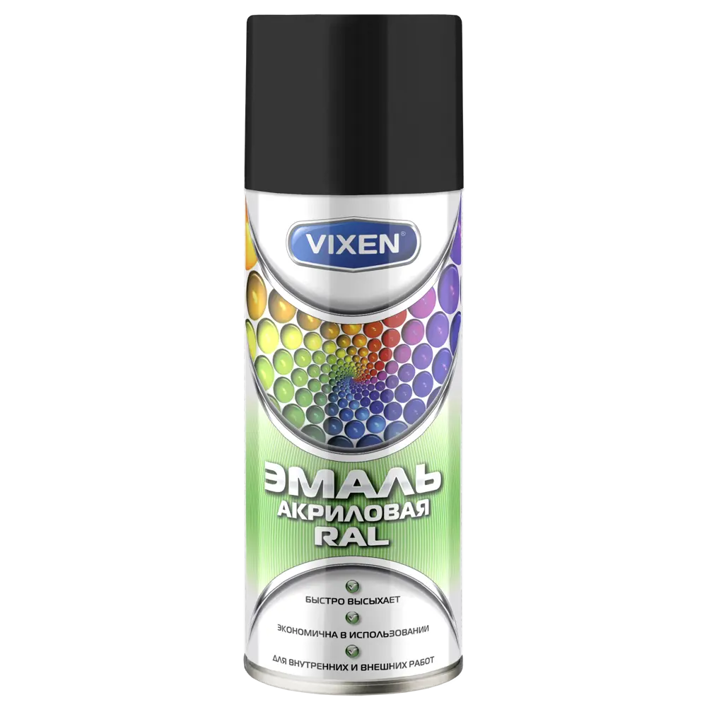 Эмаль аэрозольная акриловая цвет чёрный глянец 0.52 л VIXEN STLM-2003386